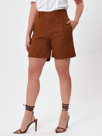 Short Mamorena Meia Coxa em Linho com Elastano