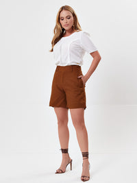 Short Mamorena Meia Coxa em Linho com Elastano