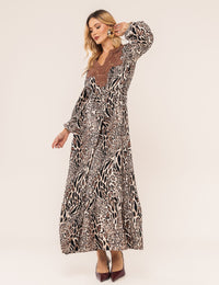 Vestido Animal Print Jasmim - Marrom
