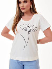 T-Shirt Mamorena em Malha de Algodão com Bordado Eletrônico