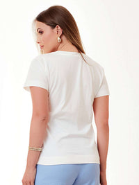 T-Shirt Mamorena em Malha de Algodão com Bordado Eletrônico