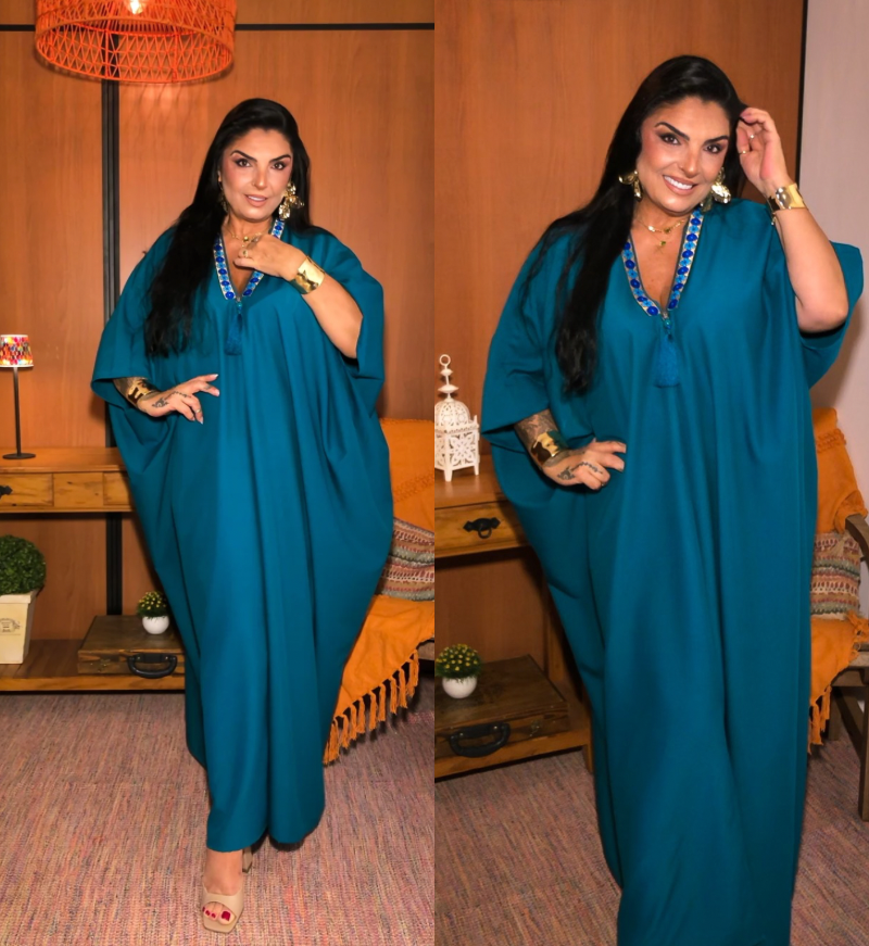 Túnica Kaftan Cuize Grécia - Azul Petróleo