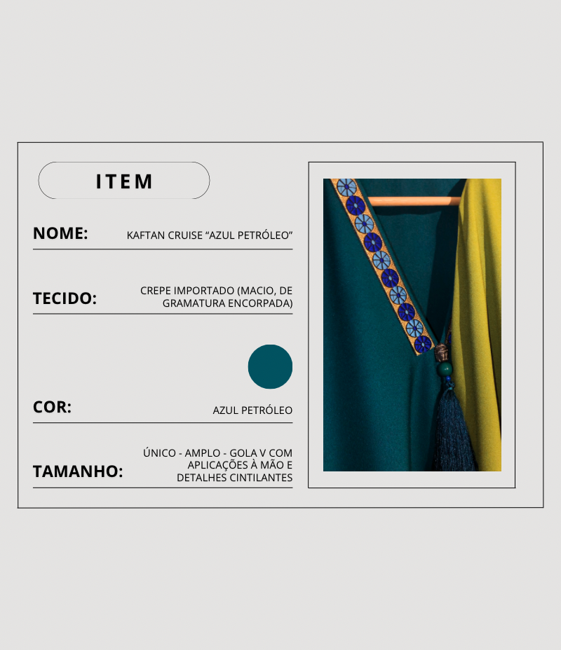 Túnica Kaftan Cuize Grécia - Azul Petróleo