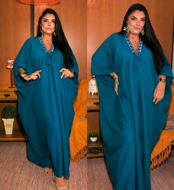 Túnica Kaftan Cuize Grécia - Azul Petróleo