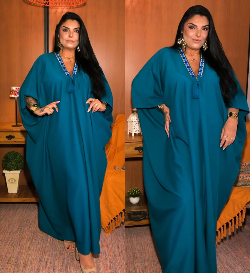 Túnica Kaftan Cuize Grécia - Azul Petróleo