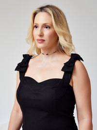 Vestido Mamorena Curto Tubo em Linho com Elastano de Alça com Detalhes de Laço