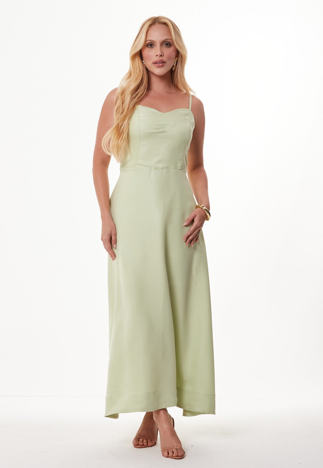 Vestido Mamorena de Alça Midi em Tecido Disco