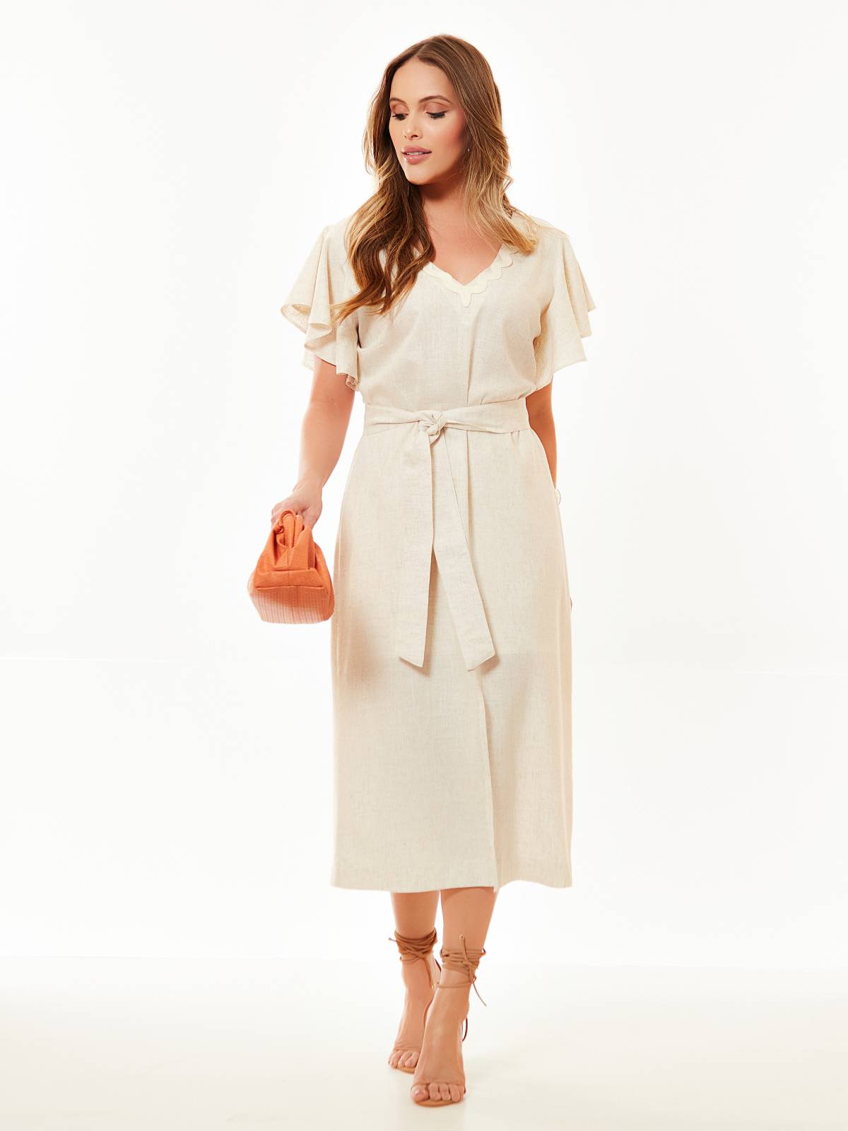 Vestido Mamorena em Linho Misto com Detalhes em Sianinha