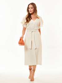 Vestido Mamorena em Linho Misto com Detalhes em Sianinha