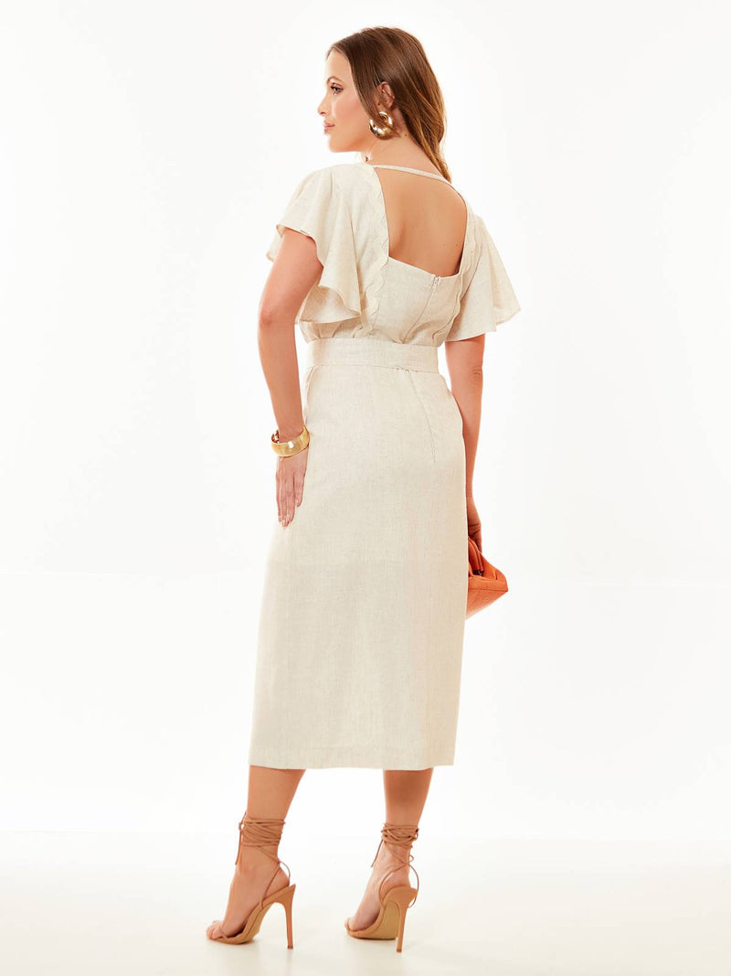 Vestido Mamorena em Linho Misto com Detalhes em Sianinha