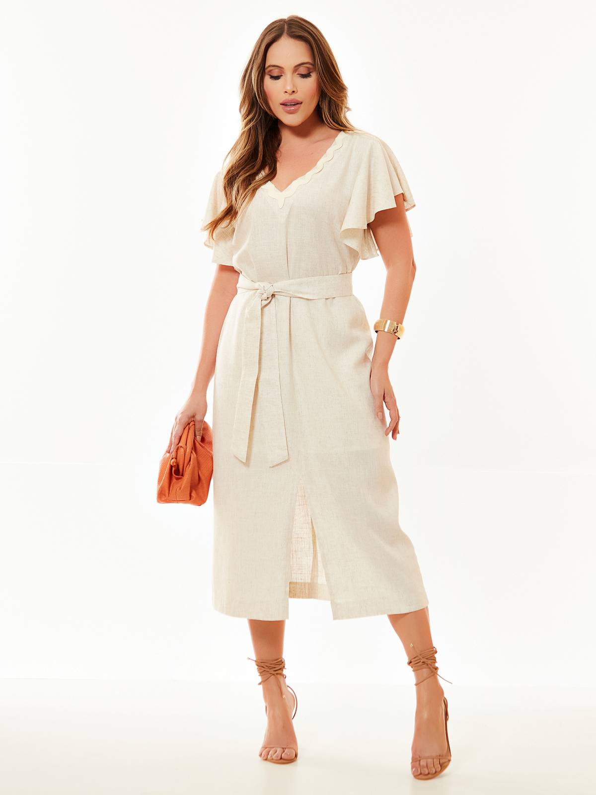 Vestido Mamorena em Linho Misto com Detalhes em Sianinha