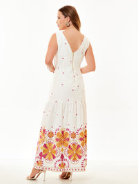 Vestido Mamorena Longo Cavado em Tecido Cedros Bordado