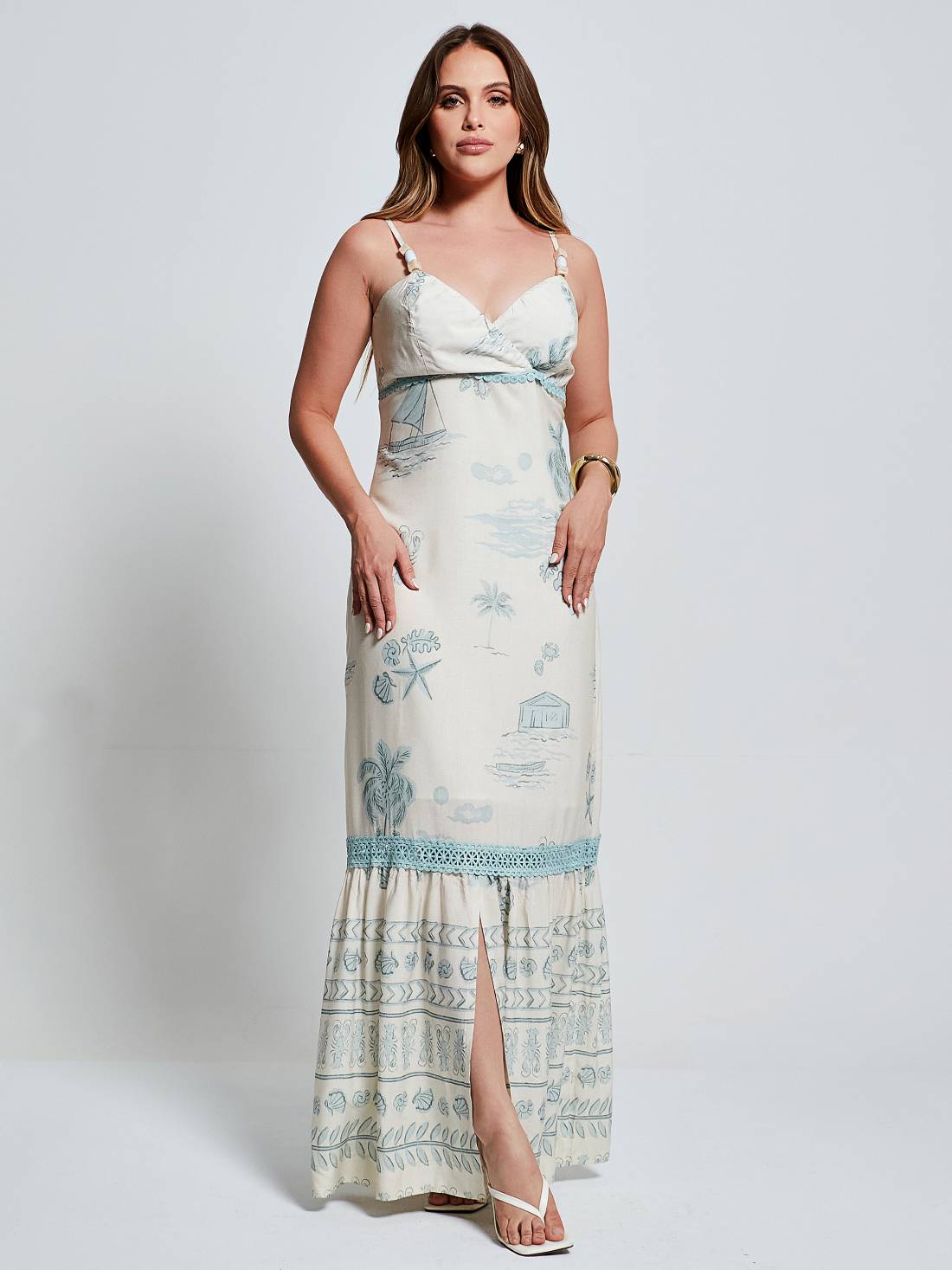 Vestido Mamorena Longo de Alça em Viscose com Estampa Digital Exclusiva