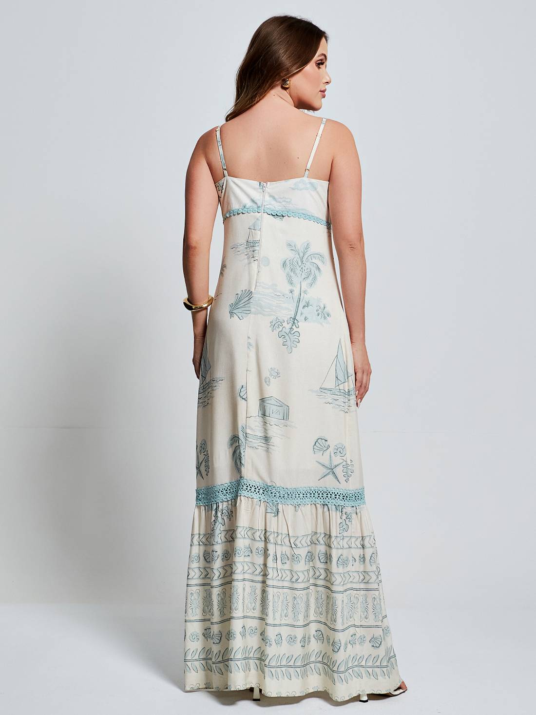 Vestido Mamorena Longo de Alça em Viscose com Estampa Digital Exclusiva