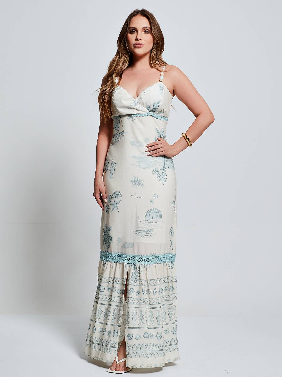 Vestido Mamorena Longo de Alça em Viscose com Estampa Digital Exclusiva