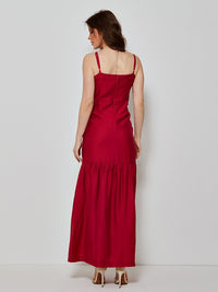 Vestido Mamorena Longo de Alça Fina em Alfaiataria Camburiu com Aplique de Flores