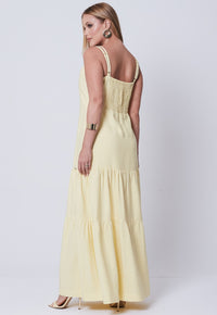 Vestido Mamorena Longo em Alfaiataria Tulum de Alça Dupla com Decote Coração