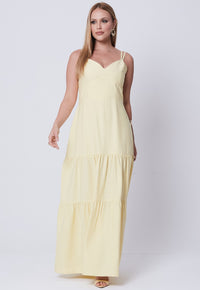 Vestido Mamorena Longo em Alfaiataria Tulum de Alça Dupla com Decote Coração