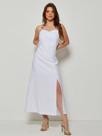 Vestido Mamorena Longuete de Alça em Liocel com Pedras no Decote