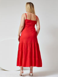 Vestido Mamorena Longuete em Linho com Elastano de Alça com Aplique de Flores no Busto