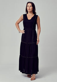 Vestido Mamorena Longuete Regata em Linho Pespontado