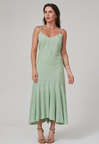 Vestido Mamorena Midi de Alça em Tecido Bordado com Pedras