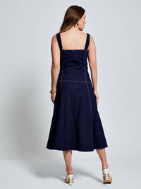 Vestido Mamorena Midi de Alça com Pedras em Linho com Elastano