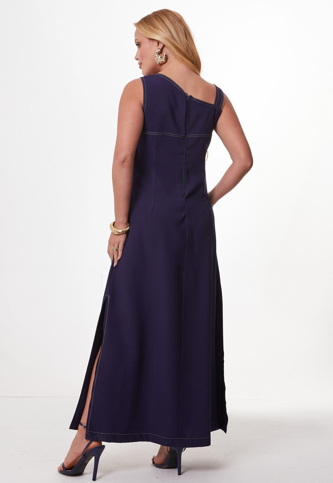 Vestido Mamorena Midi em Liocel Regata com Alça de Fivela