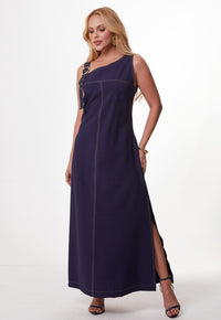 Vestido Mamorena Midi em Liocel Regata com Alça de Fivela