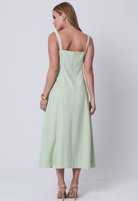 Vestido Mamorena Midi em Tecido Alfaiataria Tulum de Alça com Fivela