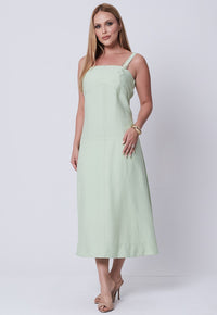 Vestido Mamorena Midi em Tecido Alfaiataria Tulum de Alça com Fivela