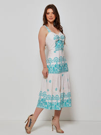 Vestido Mamorena Midi em Viscose Estampada com Franzido no Busto