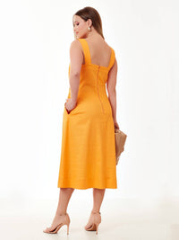 Vestido Mamorena Midi Evasê de Alça Pespontada