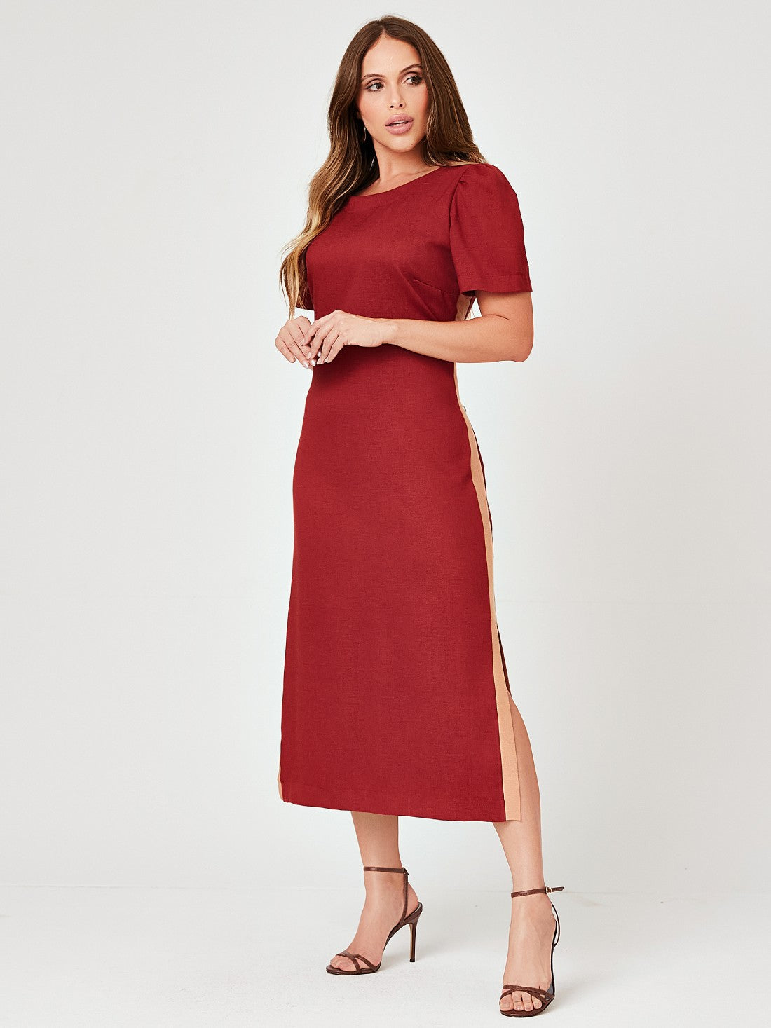 Vestido Mamorena Tubo em Alfaiataria Urban com Faixa na Lateral