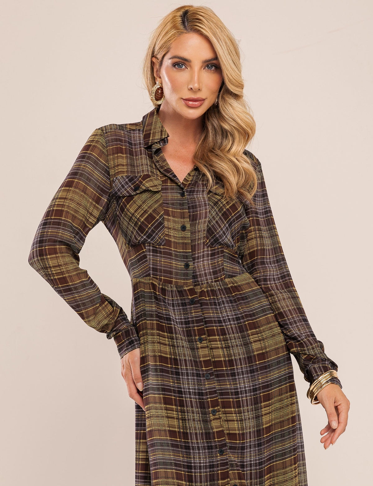 Vestido Sora Xadrez - Marrom